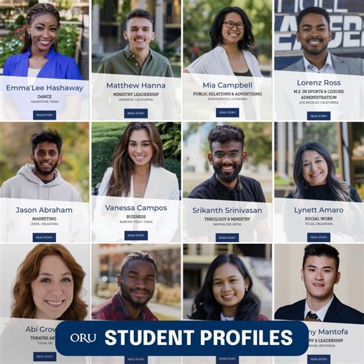 Meet the next generation of #SpiritEmpowered students and graduates. 👉 ORU Student Profiles & Stories https://oru.edu/student-profiles/ | Oral Roberts University