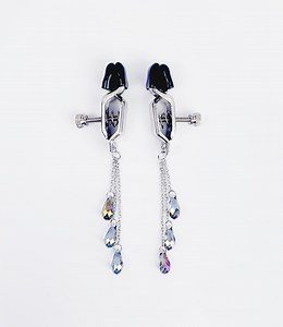 BDSM Nipple Clamps. Spring Action Silver Alligator Nipple Clamps With Crystal Dangles. MATURE - Etsy