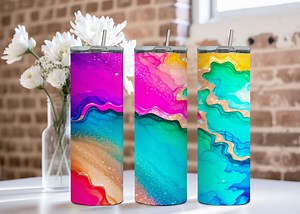 Alcohol Ink Tumbler Sublimation Wrap, Shimmery Pink, Teal, and Gold, 20 Oz. Skinny Tumbler, Digital Download PNG - Etsy Australia