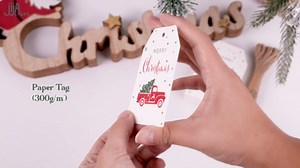 jijAcraft Merry Christmas Tags with String - 50Pcs Holiday Gift Tags, White Christmas Car with Tree Name Labels, 3.3x2.1Inch Winter Gift Tag for Party Favors, DIY Crafts, Jar