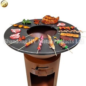 [Hot Item] Corten Steel Fire Pit Barbecue Kit - Complete Set with Charcoal Grill & Fire Poker