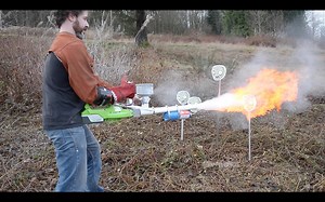 A Homemade Cornstarch Flamethrower Built Using a Leaf Blower and Propane Torch