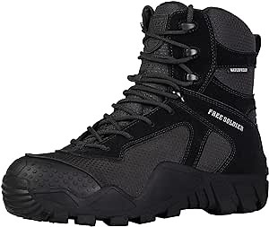FREE SOLDIER Outdoor Men's Waterproof Tactical Military Boots Suede Leather Work Boots Combat Hunting Boots (8 M US, Black)
