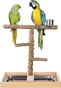 Bird Perches Platform Stands 18 Inch - Large Nature Wood Bird Cage Accessories Pet Birds Playstand Perches for Parakeets Parrots Lovebird Finches Conure Budgie with Removable Tray