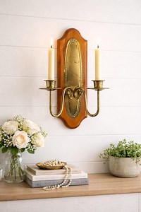 Vintage Brass & Wood Wall-mounted Double Candle Holder Sconce - Etsy