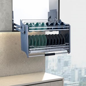 [Hot Item] 2 Tier Iron Chrome Pull Down Elevator Basket for Upper Cupboard Dish Holders