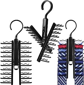 MCPINKY 2PCS Black Tie Rack, Necktie and Belt Hanger Holder Organizer and Storage Rack 20 Hooks Space Saving Organizer for Closet