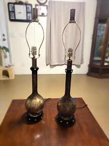 Mid Century Modern Brass Painted Wooden Table Lamps (pair) - Etsy