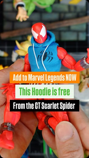 $24 CT TOYs Scarlet Spider Hoodies are worth more than the figure! So here is an example of customizing a Marvel Legends Scarlet Spider: Steps to activate the awesome is get a CT Toys from the Funly Store or my link in the Bootleg Highlights Then drop your Marvel Legends in the hottest water it can stand and pop out the arms like my Vulcan mod video (REELS) Removed the plastic version prying it off with a chopstick from the back. Then bang its ready Slip the hoodie on and heat up the butterfly j
