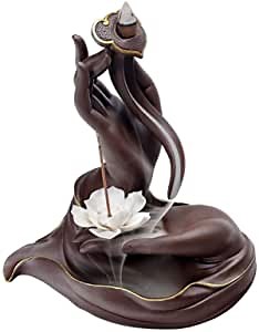 Waterfall Incense Burner Ceramics Lotus Incense Burner Buddha Incense Burner Holder with 30 Incense Stick + 20 Backflow Incense Cones for Home Office Aromatherapy Yoga