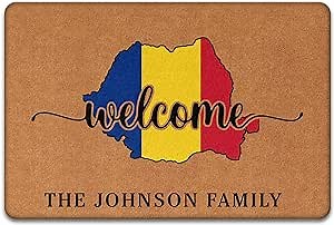 PREZZY Romanian Doormat Personalized Welcome Mats Outdoor Christmas Decorations Rustic Romania Flag Door Mat Funny Christmas Welcome Mat Non-Slip Outside Entrance Farmhouse Decor