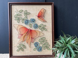 Butterfly String Art Vintage Handmade Wall Art COMPLETED Framed Floral and Butterfly Wall Hanging - Etsy