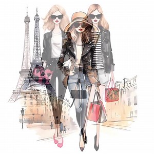 Watercolor Illustration Paris Fashion Girl Clipart, Modern Street Fashion Girl, Colorful Fashion Model Sketch, Paris Fashion Illustration - Etsy