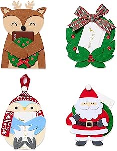 Papyrus Christmas Gift Card Holders, Santa, Reindeer, Penguin and Wreath (4-Count)