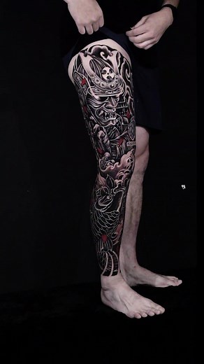 Japanese Samurai Full Leg Sleeve Tattoo at Bali Studio