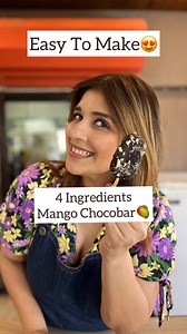 This delicious 4 ingredients mango Choco bar is a perfect treat for summers 🥭❤️ Treat your friends and family with this summer delight 😍 Do let me know in the comments below if you enjoyed this recipe✨ Ingredients 1 cup mango purée 2 tbsp cream 2 tbsp melted white chocolate 2tbsp condensed milk Melted chocolate Nuts Instructions In a bowl take one cup mango purée add 2 tbsp cream , 2tbsp condensed milk and 2 2tbsp melted white chocolate and mix well Pour in a popsicle mould and freeze for 4/5 