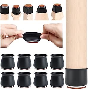 Chair Leg Floor Protectors 8PCS, Aimou Silicone Chair Leg Covers Furniture Leg Caps with Anti-Slip Felt Pads, Moving Furniture Quietly & Prevent Floor Scratches (Large, Black)