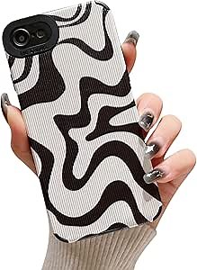 iPhone 6s Plus Case, Cute Curly Wavy Pattern Soft Silicone Protective Case for Women - Black White