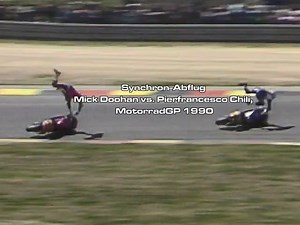 Synchron-Abflug Mick Doohan vs. Pierfrancesco Chili, MotorradGP 1990