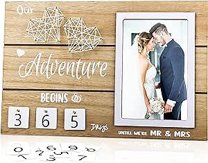 BARUN Engagement Gifts for Couples - Engagement gift, Cool Engagement Gifts for Women, Wedding Countdown Frame, Bridal Shower Wedding Picture Frame Gifts for Newly Engaged Couples Present