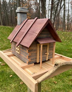 Log Cabin Bird Feeder, W/natural Branch Perches and Seed Tray - Etsy