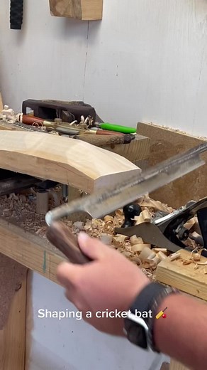 Shaping up a cricket bat #batmaker #cricketlover #cricketworldcup #handmade #cricket #satisfying #satsfaction #craftsman #woodworking #fyp