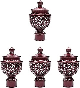 Bettomshin 4Pcs Height 115mm Window Curtain Rod Cap Finials, Plastic Hollow Vintage for 1inch Dia Rod for Bed Post Finial, Curtain Rod Finials, Flagpole Topper, Crafts Red