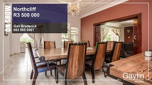 ON SHOW - 14 January 2024 NORTHCLIFF R3 500 000 2pm to 4pm Gail Broderick Property Consultant 083 565 0461 011 268 8000 gail@gaylin.co.za Registered at PPRA SPACIOUS AND ELEGANT FOUR BEDROOM FAMILY HOME ON THE NORTHERN SLOPES OF NORTHCLIFF. MULTI-GENERATIONAL LIVING, SPACE FOR THE WHOLE FAMILY. This home has endless potential. Enjoy the tranquillity of the large backyard. Entertain your friends with ease in this large space. The spacious entrance hall invites you into this lovely home. The large