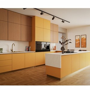 [Hot Item] Factory Price Melamine Modern Yellow Kitchen Cabinets Custom Design with Island