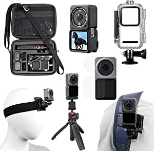 PellKing Accessories Kit for DJI Action 2,Including Hard Shell Carrying Case with Shoulder Belt,Tripod,360 Degree Rotation Backpack Clip,Head Strap,Screen Protector,Waterproof Shell,Silicone Sleeve