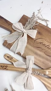 This plain cutting board and wooden spoon set got a Glowforge glowup for a custom kitchen set perfect for any special occasion by lizinvitations on Instagram. Discover more prints made by Glowforge owners: https://bit.ly/3T317OV. | Glowforge