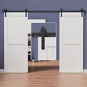 ZEKOO 10 FT Barn Door Hardware Kit for Cabinet Closet, Sliding Door Hardware for Double Barn Door, Heavy Duty Black Barn Door Track with Steel Hanger, Slide Smoothly Quietly, Easy Install