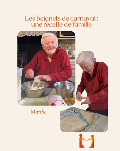 Marthe vous partage sa recette des beignets de Carnaval, qui lui a été transmise par sa grand-mère !🧑‍🍳 A tous les pâtissiers qui la reproduiront : envoyez-nous vos réalisations ! Elles seront montrées à Marthe et publiées sur notre Média. La fameuse recette : 1ère étape : la pâte à beignets (à faire la veille) Dans un saladier mettre la farine « a vista d’uèlh! » Ajouter de l’eau tiède « environ deux verres » Ajouter une pincée de sel et un sachet de sucre vanillé Pétrir la pâte « plus on la