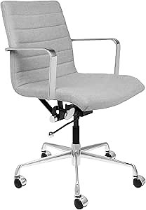 Laura Davidson SOHO II Ribbed Mid Back Desk Chair - Ergonomic Office Chair with Arm Rest & Swivel, Poly-Cotton Fabric, Grey