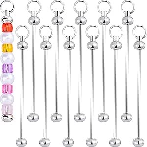 BEIQIYA 12pcs Beadable Keychain Bar, Detachable Blank Keychain Bars, Metal Keychain Making Supplies for Bead Keychain Pendant Jewelry Making- Silver