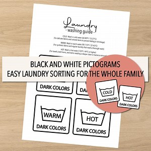 Laundry Pictograms Printable – Dark Colors Sorting Cards | Black & White Laundry Room Labels - Etsy Canada
