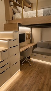 2.4M views · 25K reactions | Micro-studio upgrade: Japandi loft bed + drawer stairs + under-loft desk + daybed drawers. Save this if you’re short on space. #Japandi #JapandiDesign #LoftBed #MicroStudio #StudioApartment #SmallSpaceDesign #SpaceSaving #SmartFurniture #IKEAhack #IKEAideas #ApartmentMakeover #TinyApartment #MinimalHome #HomeHacks #StorageIdeas #DeskSetup | Innovative Small-Space Architect | Facebook