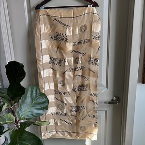 Gianni Versace Vintage Cream Logo Silk Scarf LARGE