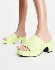 Monki mid heel chunky platform heeled sandals in lime green | ASOS