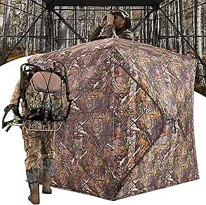 See Through Hunting Blind 270 Degree Portable Resilient Hunting Blind with Carrying Bag Easy Pop Up Ground Blinds for Deer Hunting Turkey Hunting 66x58x58 in