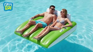 Funscape Inflatable Pool Lounge Floats Adult, Large Swimming Pool Sofa Floaties, Beach Tanning Recliner Floating Mesh Chair Cup Holder, Blow Up Lake River Floaty Tube, Summer Water Party Toy-Green-XL