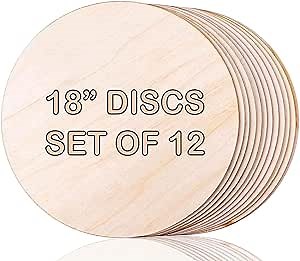 Round Wood Discs for Crafts Set of 12-18" Unfinished Wood Circles for Wood Burning Pyrography Painting Decorations Wood Rounds for Door Hanger (18" - Set of 12)