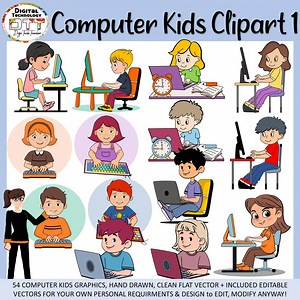 Clipart pour enfants : illustrations vectorielles technologiques dessinées à la main, dactylographie pour enfants - Etsy France