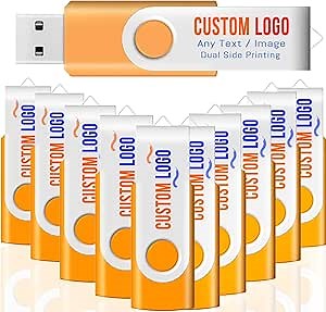 [100pcs] Custom Logo USB Flash Drive 16GB 100 Pack JBOS Bulk Personalized USB Drives with Your Logo Customized Promotional Thumb Drives with Brand Name/Site Address/Contact info - Orange