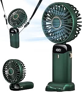 Mini Handheld Fan,Portable Personal Desk Fan 5 Speed Adjustable,5000mAh Battery Operated Rechargeable USB Quiet Cooling Fans with Base for Women Girls Kids Outdoor Hiking Camping Trip (Dark Green)
