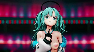 Hayase Yuuka Hentai Blue Archive No Bra Dance Queencard MMD 3D Clear Blue Hair &lpar;CLIP&rpar;