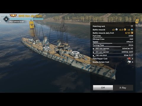 SMS Von der Tann Rank 3 german premium battleship gameplay - War Thunder Mobile