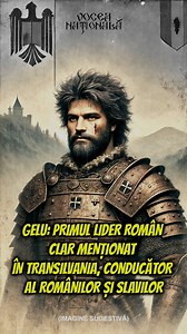 GELU: primul lider român clar menționat în Transilvania, conducător al românilor și slavilor. --- Gelu, sau Gelou așa cum apare în cronici, este unul dintre cei mai vechi lideri de pe teritoriul țării noastre a cărui etnicitate este clar precizată. Practic, este primul lider român cunoscut în Transilvania medievală. --- https://www.voceanationala.ro/gelu-primul-lider-roman-clar-mentionat-in-transilvania-conducator-al-romanilor-si-slavilor/ --- #gelu, #liderromân, #războinictransilvănean, #istori