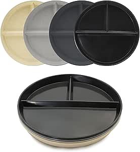 9" Portion Control Plate Divided Plates for Adults: Unbreakable Divided Plates 3 Compartment Reusable Plastic Plate (Grey Series - 4PACK-9IN)