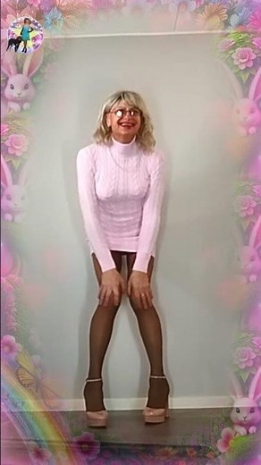 2024.12.17 TransPersoner Pink Knitted Dream Mini Dress Nylon Heels Aurora Victoria Maxwell 💖#Fashion